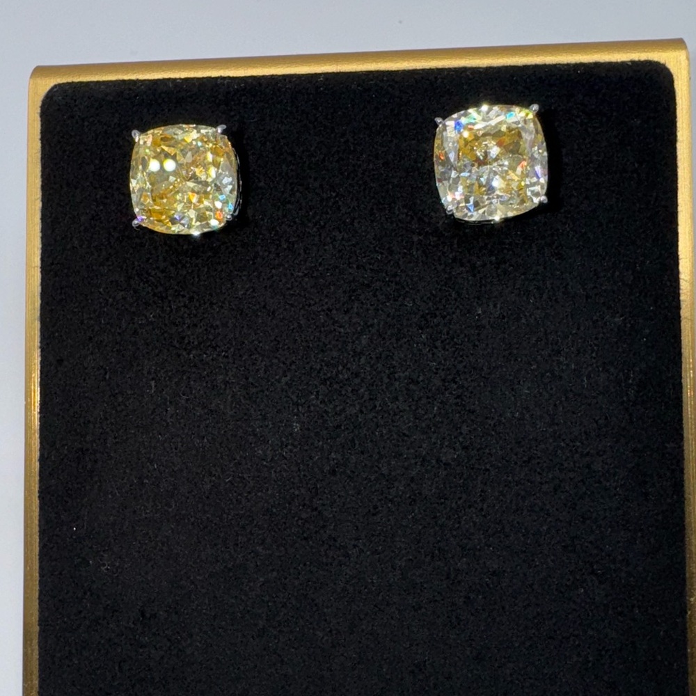 7.5ct Cushion Canary Studs - Picture 5 of 13